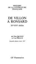 Copertina  De Villon a Ronsard, 15.-16. siecles