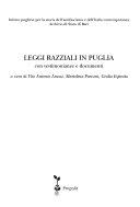 Copertina  Leggi razziali in Puglia : con testimonianze e documenti