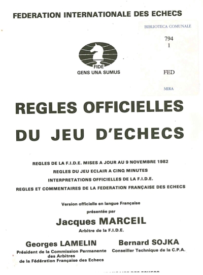 copertina Regles officielles du jeu d'echecs 